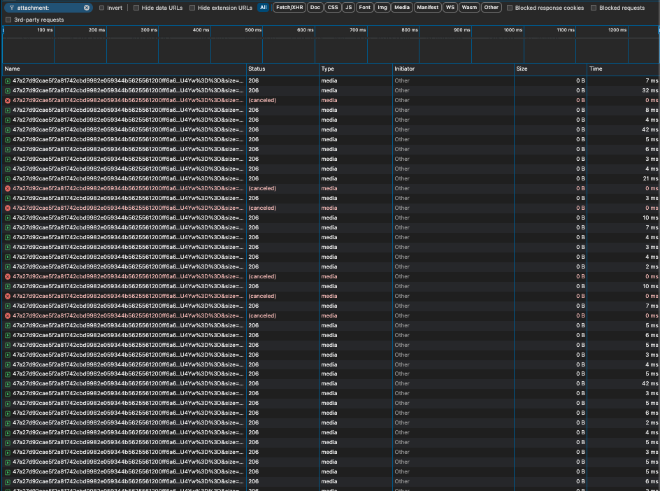 Dev Tools Screenshot showing lots of requests